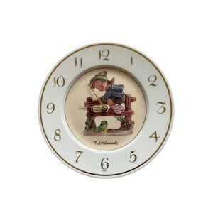 M.I. Hummel Retreat to Safety Porcelain Plate Wall Clock Gold Trim 11in